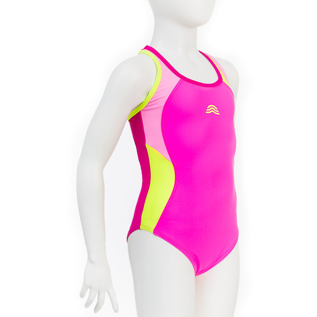 COSTUME PISCINA AQUARAPID INTERO LIU NUOTO MARE FUXIA//VERD FODERATO BAMBINA